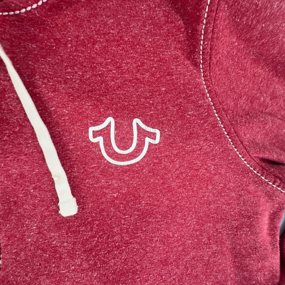 True Religion Mens Red Heather Zip Up Hoodie Contrast Stitch Logo 2XL XXL